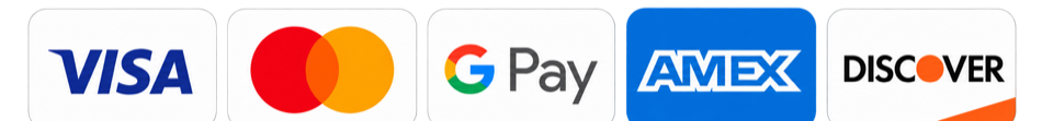 Visa, Mastercard, Google Pay, American Express, and Discover